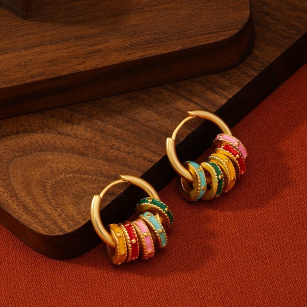 Gold and colorful enamel huggie earrings 🌈 - Picture 3 of 4